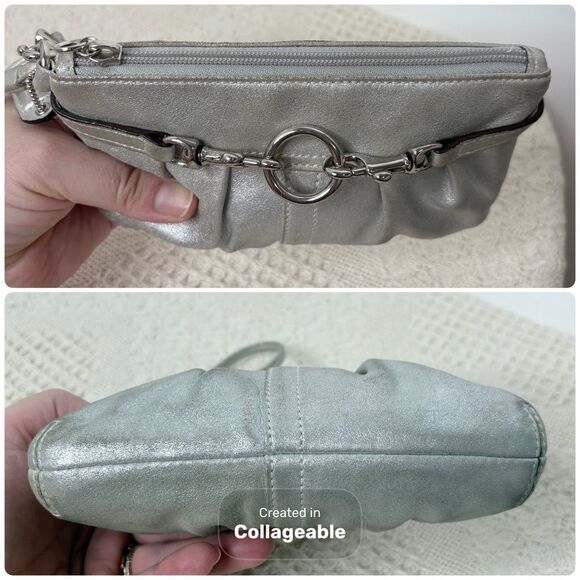 Y2K Coach Metallic Pleated Goat Suede Wristlet Silver Clip In Pouch - Picture 7 of 9